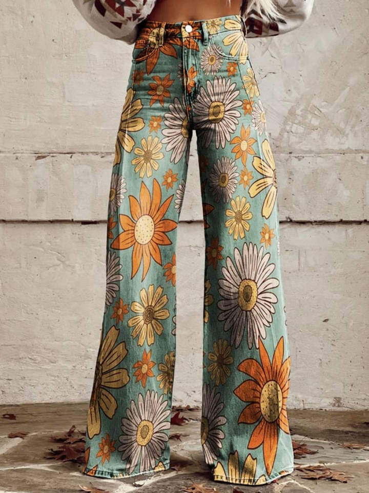 Tania | Pantalones de Pierna Ancha Vintage con Flores