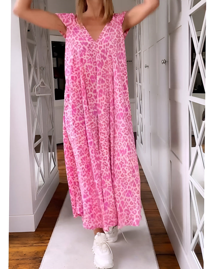 Véronique | Vestido largo de manga corta y escote en V