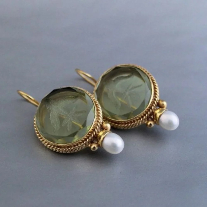 Ava™ | Pendientes de Perla Verde Vintage para Mujeres