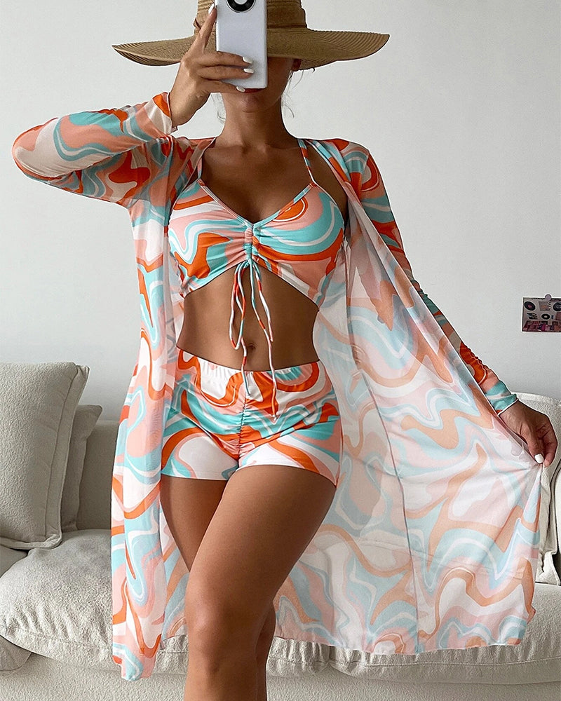 Victoria | Conjunto de bikini de tres piezas con estampado