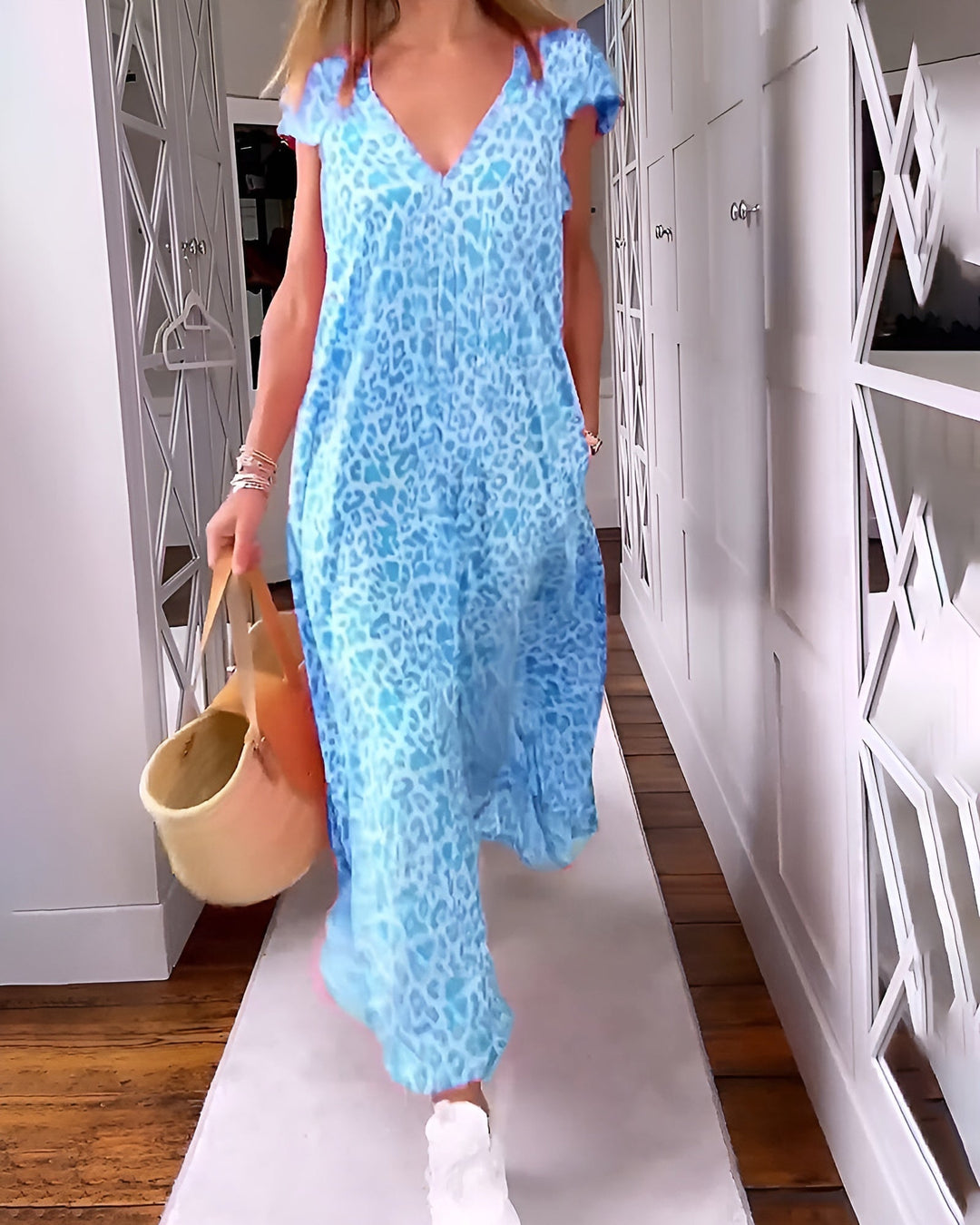 Véronique | Vestido largo de manga corta y escote en V