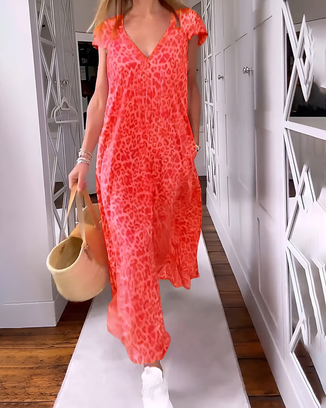 Véronique | Vestido largo de manga corta y escote en V